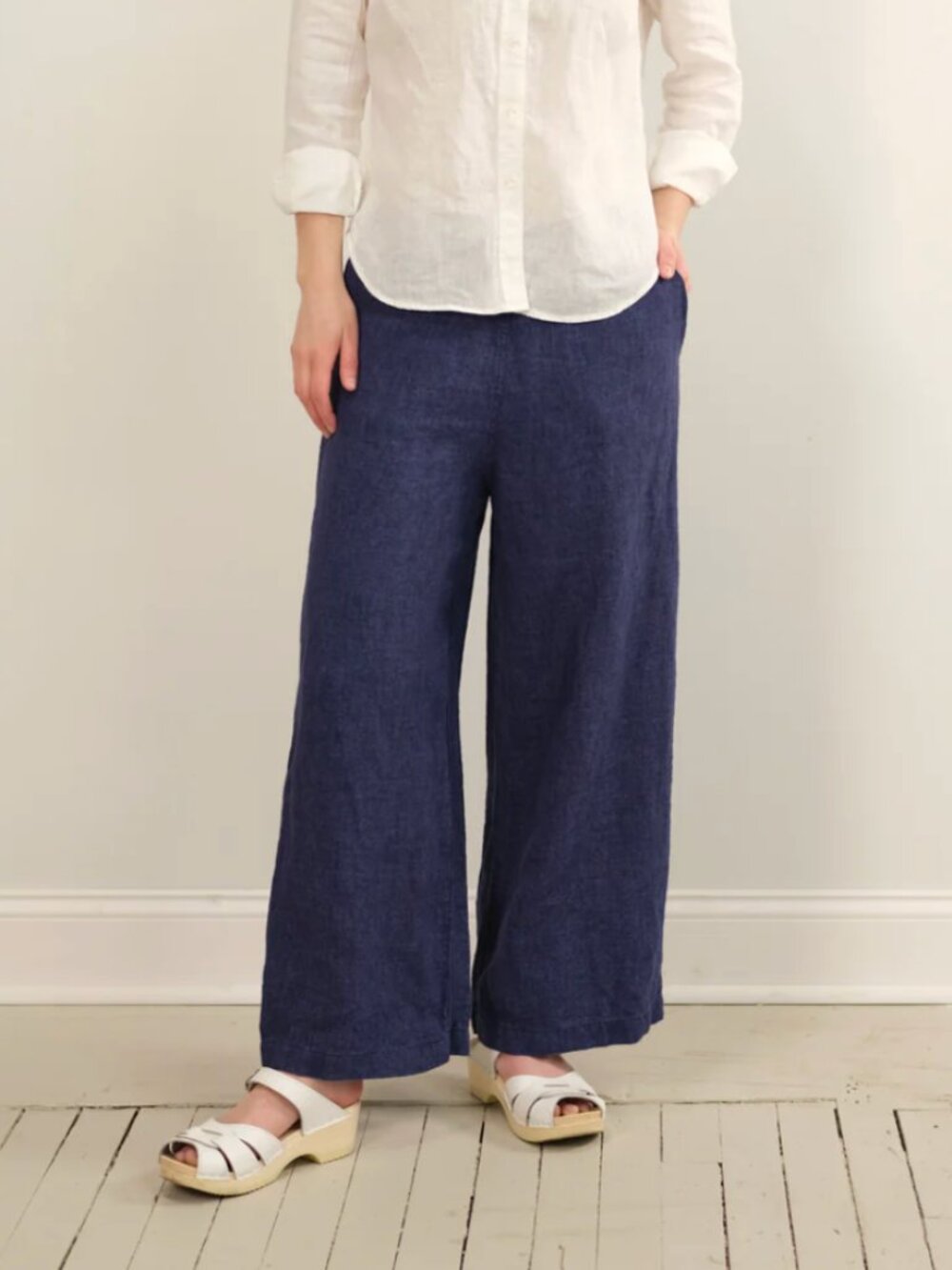 Deep blue wide leg linen trouser -- Lois pant -- size S